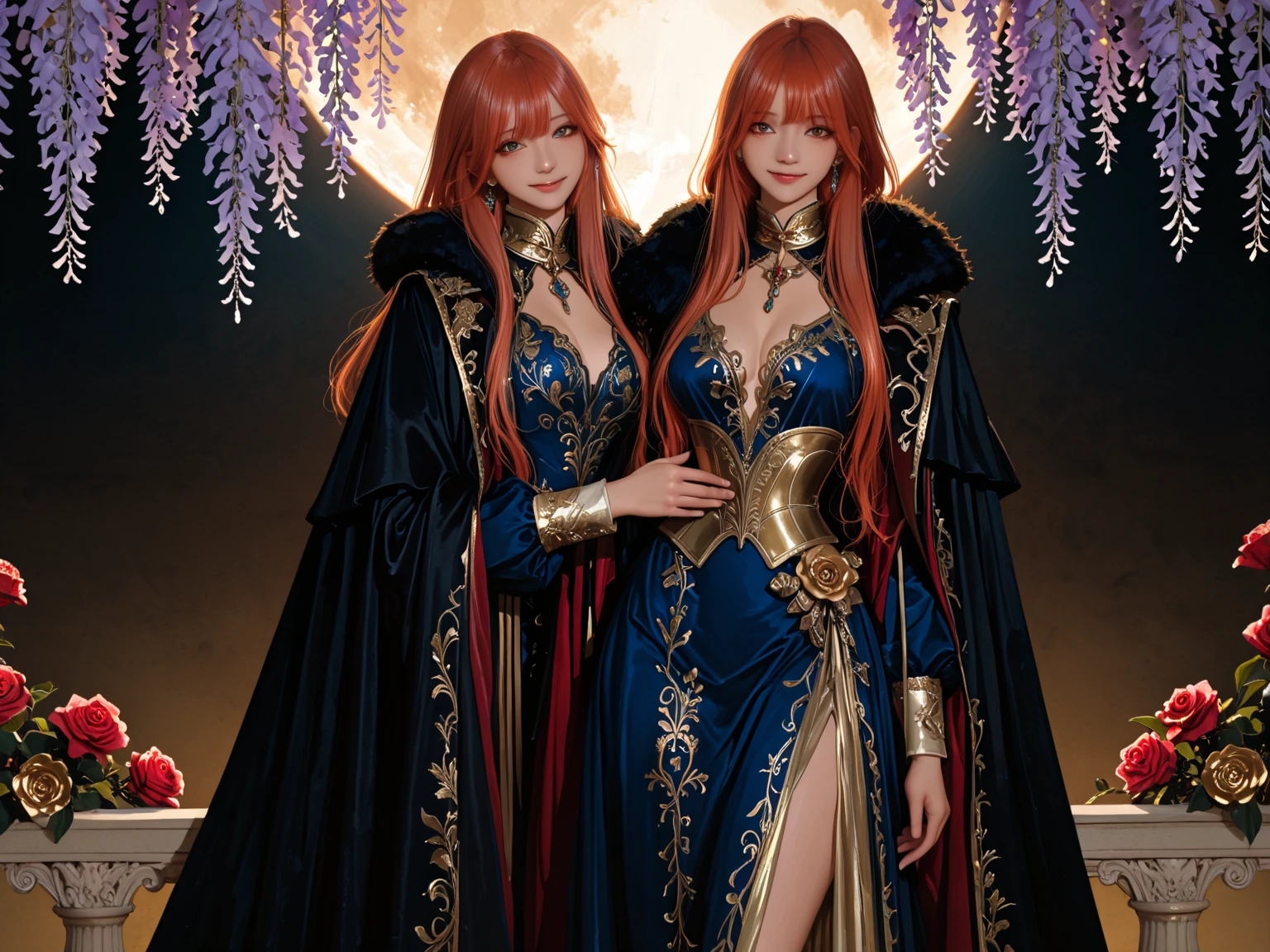 (​masterpiece, best quality:1.5), highest quality, High resolution, super detailed, Realists, Upper body photo of a red-haired sorceress, detailed and beautiful eyes, beautiful detailed lips, very detailed eyes and face, longeyelashes, shiny satin dress, Holds a magic wand in his hand and performs eine Transformation spell. Beautiful and colorful makeup, elegant and noble々The jewelry bag, Gardens as background, soft daylight, bright colors, fine brushstrokes, Portrait style, Silk dress fabric, beautiful color palette, glowing skin, First-class rendering, that captures every detail, enchanting atmosphere, subtle shadows and lights, (perfect anatomy:1.2), (The stunning sorceress turns a cat into a princess (eine Transformation):1.4), (magnificent panorama view:1.2)