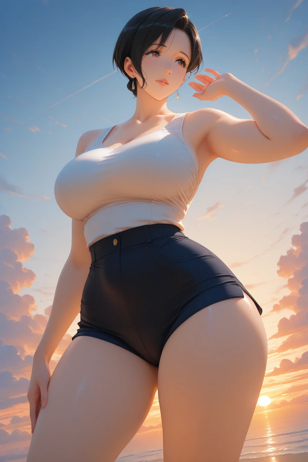 1female,35yo,plumw,extremely large bosom, 独奏,(Background with:,tropical,Deep in the forest,),legs are open,Bare genitalia,Bare , She has short black hair,standing on your feet,seen from the front, Twist braids, mostly cloudy sky,(((tmasterpiece),(Very detailed CG unity 8K wallpaper),best qualtiy,cinmatic lighting,detailed back ground,beatiful detailed eyes,Bright pupils,Black eyes,Snow-whiteskin,Redlip(Very fine and beautiful),(Beautiful and detailed eye description),ultra - detailed,tmasterpiece,))facing at camera,A high resolution,ultra - detailed),revealing breasts,Bare genitalia, Bulge,legs are open,Raised sexy,Camel toes,Flushed complexion,Desire for dissatisfaction,frontage,elementary student,Sailor's cap,White transparent sailor suit,,Blue and red color scheme