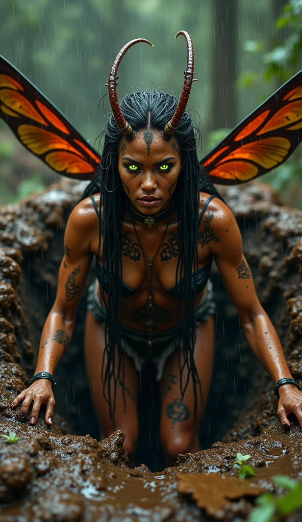 "((Obra maestra))(The best lighting, alto contraste, oscuro, dramatic, Acabado fotorrealista),(mujer con brazos de mantis religiosa, insecto, monja, enfado, Llorosos),(Baphometh saca la lengua), viejos, lobos, gusanos, lombrices, Serpientes. Luz Caravaggio"