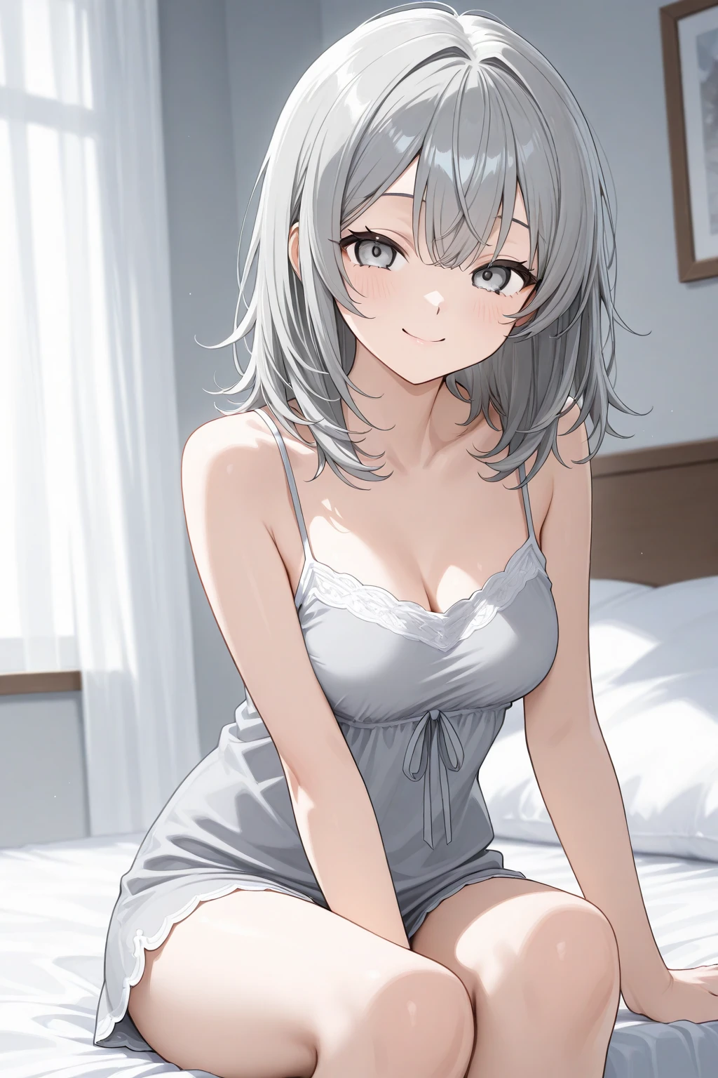 high school girl,Lewd,,Silver Hair,camisole