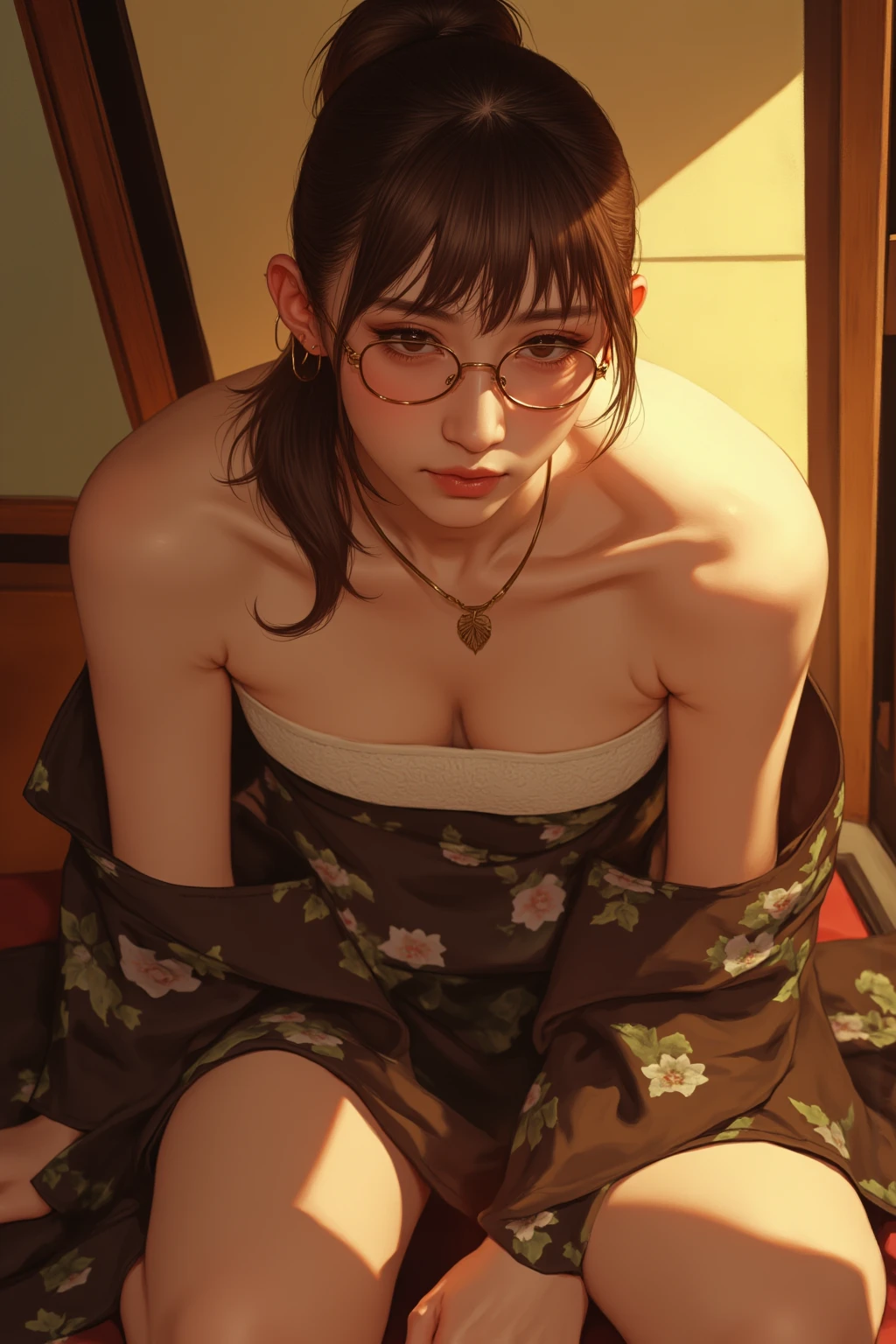 NSFW:2.0,masterpiece, 最high quality, high quality, High resolution, high quality texture, high quality shadows, High resolution, Beautiful details, Detailed CG, Detailed Texture, Realistic representation of face, Realistic, colorful, delicate, Cinematic Light, Side light, Lens flare, Ray Tracing, sharp concentrated, (1 Girl,concentrated:1.3), ( Intricate details, compensate, PureErosFaceV1:0.5), (細部まで美しいdelicateな顔, 緻密で美しいdelicateな瞳, Perfect Facial Proportions, Dense skin, Optimal ratio of four fingers to one thumb, Arms under chest, medium breasts, Wide Hips, Smooth upper abdomen, Tilt,in Japan ,middle hair ,wavy hair , Without hands, 30 years old,Brown eyes,Glasses,night,Hot spring inn,futon,tatami,Yukata,adultery,house wife, orgasm face,curvy,supright straddle, bich, sweat,missionary, 1boy, penis, lying, vaginal, pov, spread legs, sex, nsfw