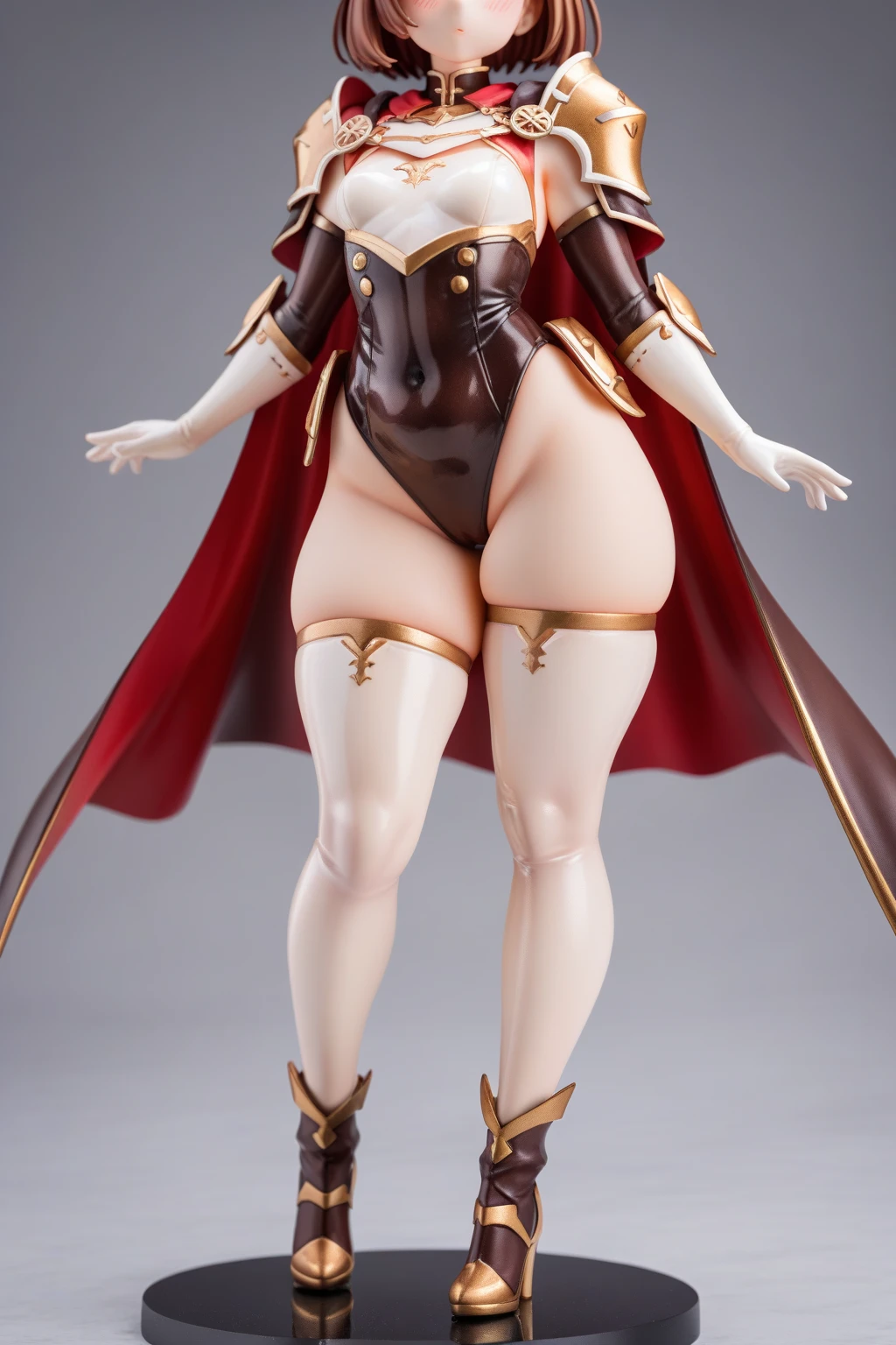 (masterpiece, full body, game art style, best quality, high res, 4k, 8k, detailed illustration, intricate detail, cinematic lighting, amazing quality, ultra detailed, best shadow, grey background:1.2) Two long thighs, yellow eyes, blonde hair, short hair, large breasts, detached sleeves, royal tiara, long cape, yellow tiger bikini, high heels, hands on hips. red tattoo on belly navel, full body female MILF BIMBO, lustful smirking smile face (red blush), metal shoulders, golden bracers sleeveless, black choker sex slave