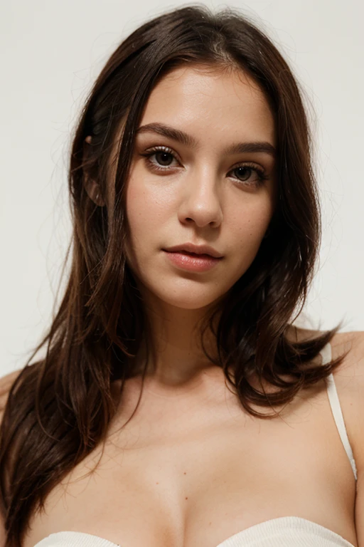 ((best quality)), ((masterpiece)), (detailed), perfect face realistic photo of beautiful woman with long dark brown hair, Russian, influencer, light freckles, dark brown eyes, big lips, no makeup, instagram, next to black wall, sexy pose, naked