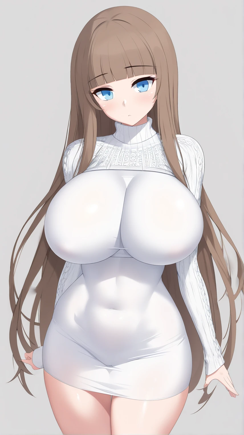 Girl wearing a cold-weather blouse covering her chest and thighs