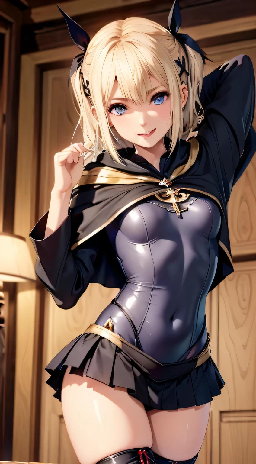 最high quality、best image quality、masterpiece、Curvy but thin body、perfect eyes, perfect face,The exact number of fingers、Exact number of legs、The exact number of armatures((bust 180:1.8)),beautiful blue eyes、1 girl:4.0、milking(Own),expose one&#39;s chest,beautiful nipples、beautiful big breasts(erect nipples:1)、sexy look、big breasts, 、black stockings、light blue short hair（inwardly curled hair）、thin、((Sexy navy elegant outfit 1.8,golden decoration:1.5)),from head to calf、black wristband on wrist、Golden star-shaped hair ornament、Golden Necklace、red face、Slippery texture)）high quality、beautiful art、With background((bed)))、visual art、written boundary depth、One earring in each ear、mole under eye、beautiful thighs 