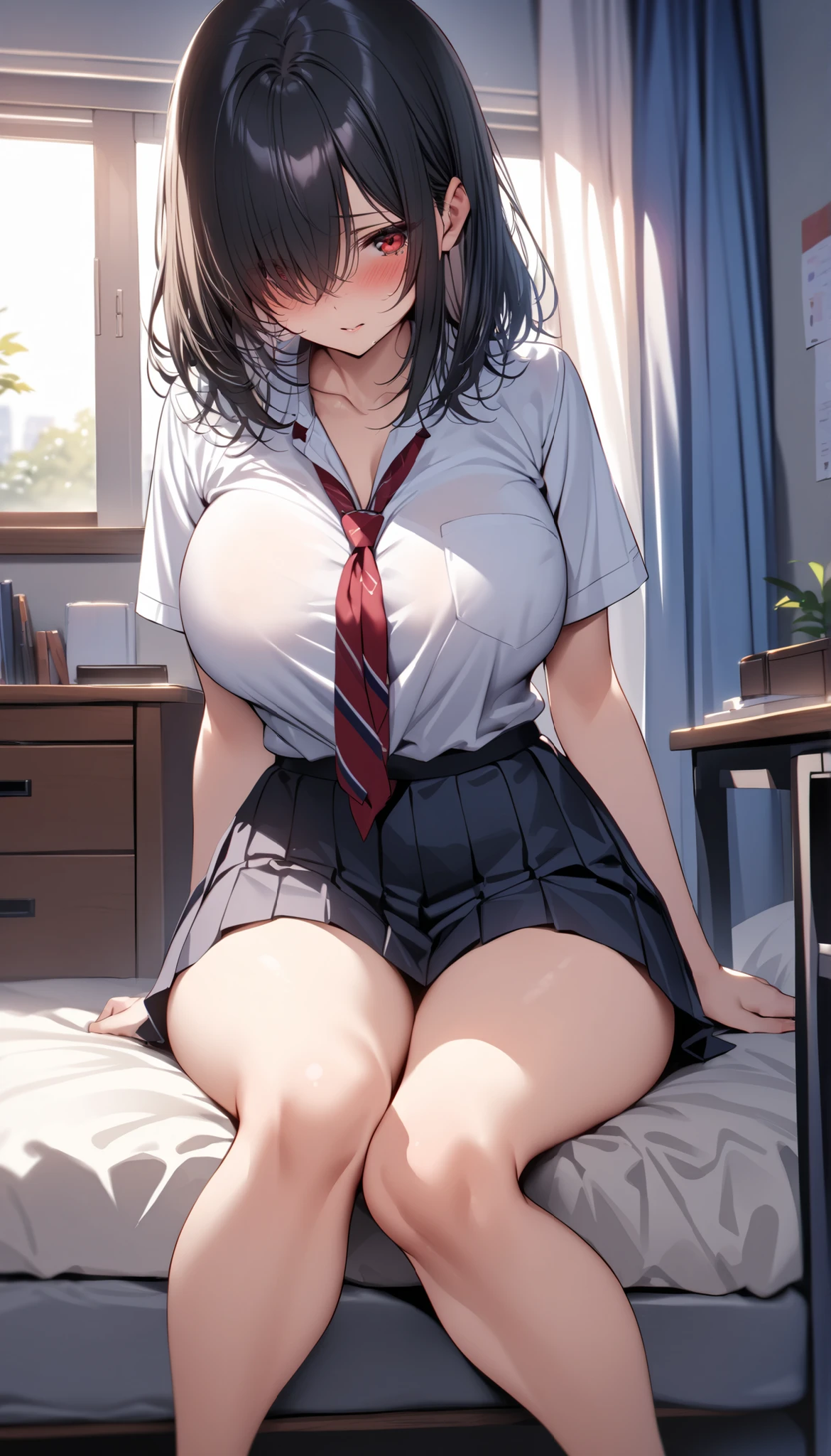 [ 4 k digital art ]!!,beautiful alluring anime teen, makoto shinkai,cute plump girl,(tareme:1.1),4k,8k,ultra detailed,(thick lips),hyper realistic girl,school uniform,loafers,navy high socks,spreading legs on sofa in cafe,(pubic hair),brown curly hair,short hair,(creampie:1.1),(blushed and happy),sweaty,dildo in pussy,orgasm
