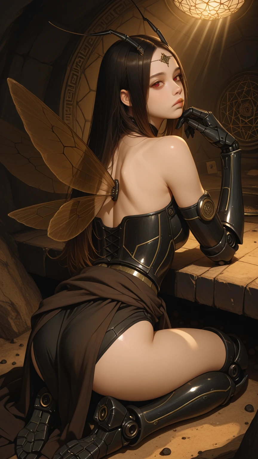 8k portrait of a beautiful cyborg with brown hair, intricate, elegant, Very detailed, majestic, digital photography, art by artgerm and Ruan Jia and Greg Rutkowski, surreal painting, Golden butterfly filigree, broken glass, (Masterpiece, Side light, beautiful and delicate eyes: 1.2), Human development report