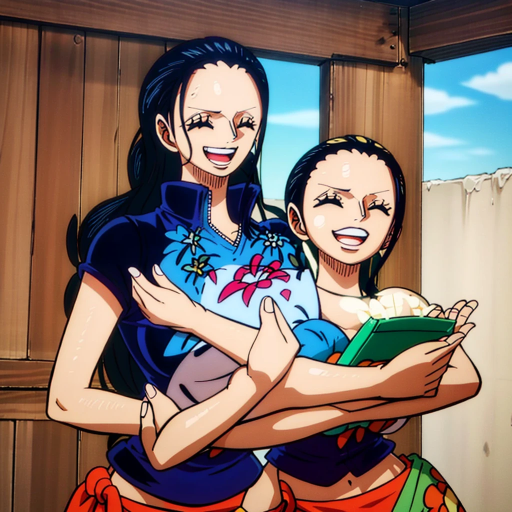 melhor qualidade, obra prima, u detalhada, from one piece, Estilo One Piece, Arte do local, arte chave, melhor qualidade, boa hancock em um navio, lado a lado com uma pequena menina de cabelos pretos, Guidance for children, Boa Hancock e uma menina, Duas pessoas, felizes, NAVIO, Marz, livros, biblioteca