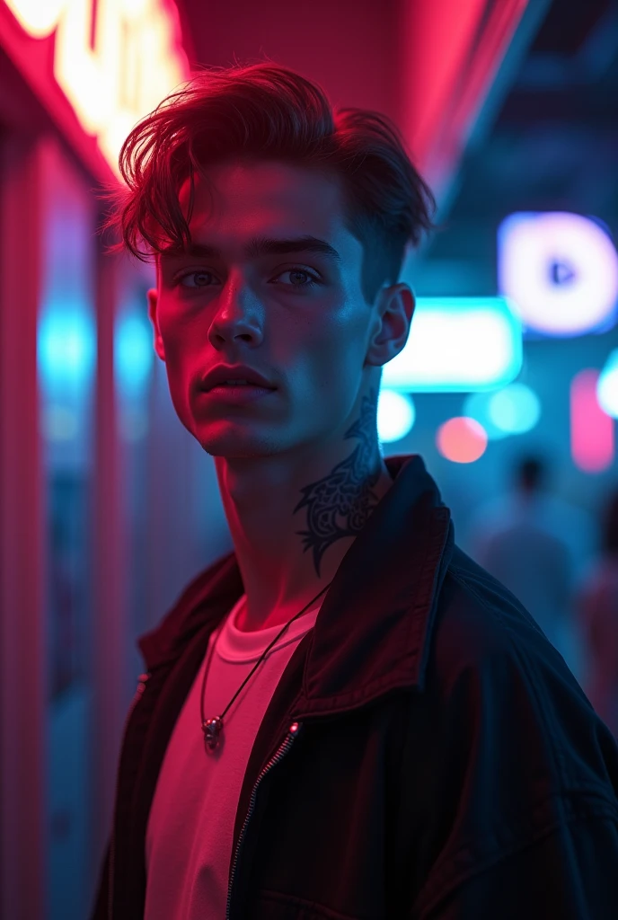 white male, age 26, with straight, brown hair in a quiff, skimpy outfit, com olhos escuros, smoking a cigarette