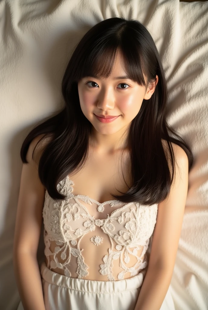sleep1人の女の子(Very detailed image quality)極realistic skin texture、extremely detailed face(butt length hair、very long curly hair、Beautiful moist and manageable hair、smooth hair)((bright smile))、stare(Sexy 15 year old girl、small face、extremely beautiful face、natural makeup)(fair skin)(Glitter eyes)smooth skin、realistic skin texture ((interior old western building、Old floors、Bedroom、Are sleeping))(((black dress with zip in the middle、Micro Mini Length、The zip is boldly lowered、Breasts that look bold)))((Knee-high socks))((Bed、sleep、Can be seen below the knee))erotic pose、Stand up your legs、Extremely beautiful armpits、round beautiful breasts、beautiful cleavage、thin waist、constriction:1.2、big ass、Movie Writing、reflex board、face light、raise your arms、((((sleep:1))))(((Full body shot from above)))Arms restrained