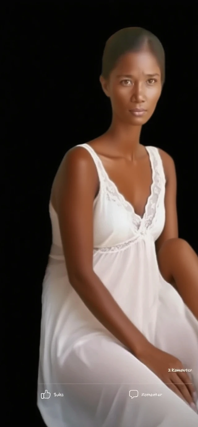 ((African girl)) , in two piece lingerie, on top of a bed