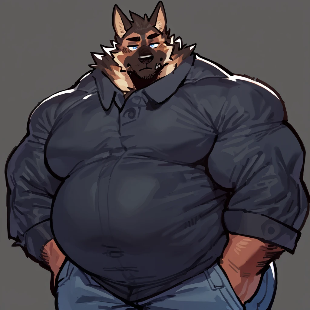 Epic Zootopia My Heroe Academia Character Monters Gluttons and dungeons, Bodybuilder, obese Medieval Fantasy, Real life, Anime serie, Anime character, Obese muscle Obese Sumo wrestler Werecats ???, full body pic (obese, strong legs and arms) Sumo wrestler Werecats ???. Obese muscle fat ??? (bulky, wide, broad shoulders), Citizen obese Werecats ???,  Solo, male, bear, chubby, musclegut, muscular, mature male, old, angry, frowning, black fur, blue eyes, grey hair, body hair, dog tags, tan cargo shorts, big bulge, alleyway, plants, by mystikfox61, by darkgem, by glitter trap boy, by bebebebebe