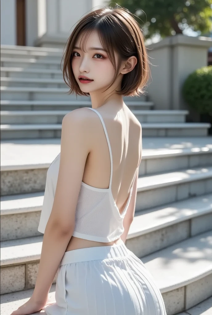Mix 4, (8k, Live Shooting, Highest quality, masterpiece: 1.2), (Real, Photorealistic: 1.37), 一人のgirl, cute, night, rain, Wetty, Professional Lighting, Photon Mapping, Radio City, Physically Based Rendering, Gradient black hair, Gray Hair, Short Curly Hair, good looking, girl, Highest quality写真, High resolution, 1080P, (Clear Face), (Detailed face description), (Detailed hand description), (masterpiece), (Exquisite CG)、Extreme light and shadow、Disheveled Hair、Masterwork、Rich details、(Fine facial features)、(Highest qualityの写真)、(Masterpiece)、(Detailed eyeid-breasted))、Nipple erection、Sexy、Lady、Clear、Smooth Hair、Clothes are not shiny、Change of clothes中、In the process of taking off clothes、Change of clothes、Beautiful back、Bare back、With your back facing forward、Back muscles、