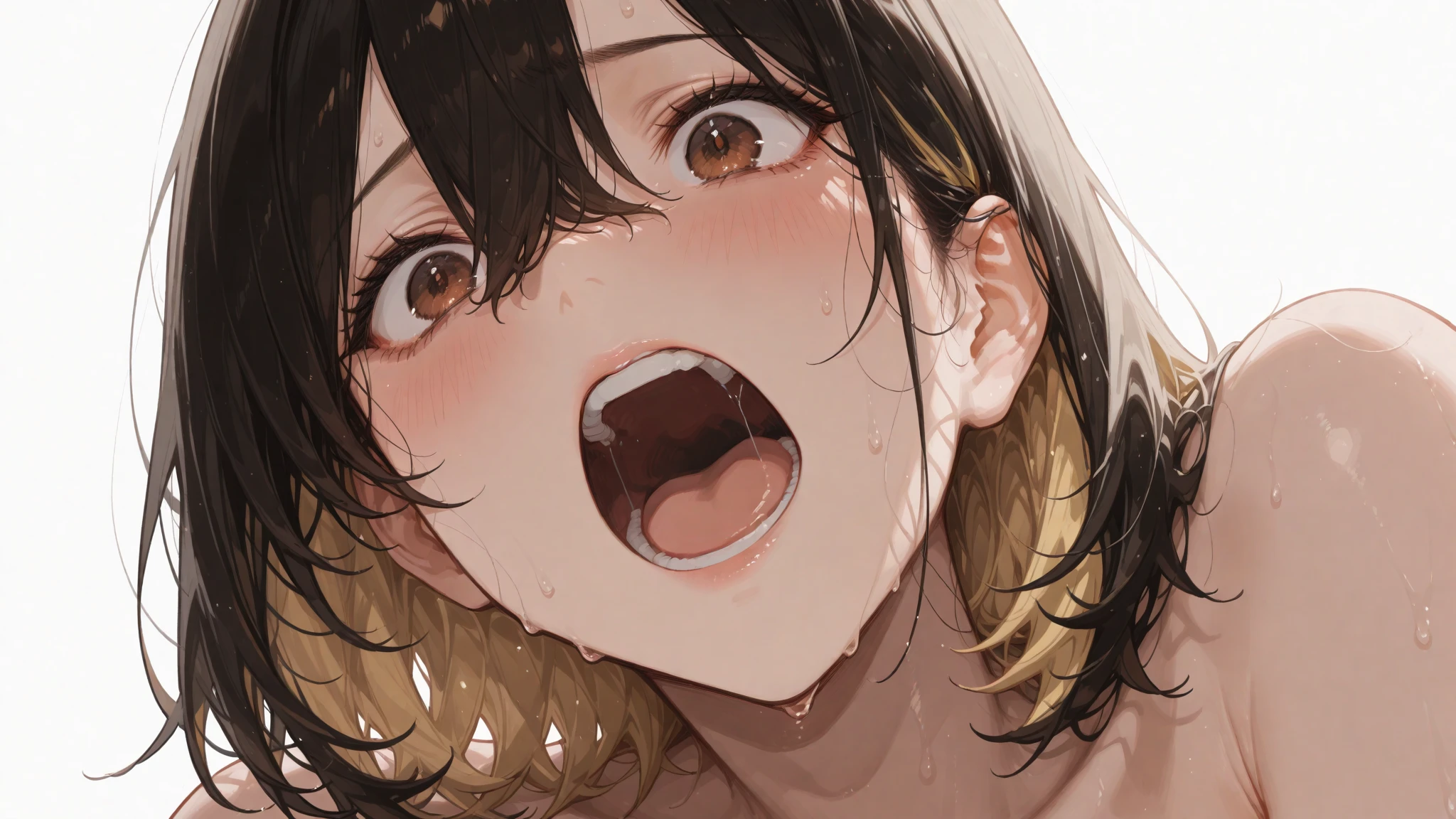 score_9, score_8_up, score_7_up, source_anime, Tifa from FF7, ahegao, grey eyes, clenching teeth, steam, drooling, fully clothed light-skinned female close up, face focus