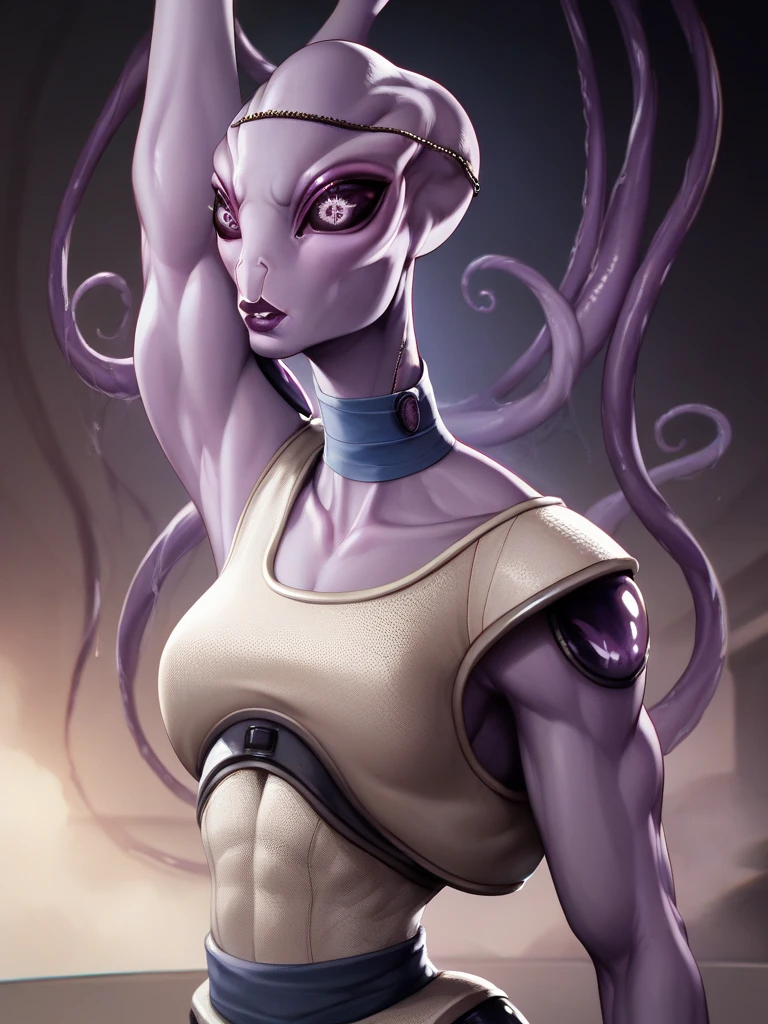 (realistic,photorealistic,photo-realistic:1.37),sci-fi,fantasy,inside a bio technology UFO, soft color tones,(buxom woman,big butt,dressed appropriate to the scene, hypnotized, docile, unafraid),tentacles envelop the woman's limbs and suspend her in the air unburdened and unclad (tentacles latch onto/cover any NSFW content),  alien eyes observe her,  an alien doctor approaches herotherworldly glow