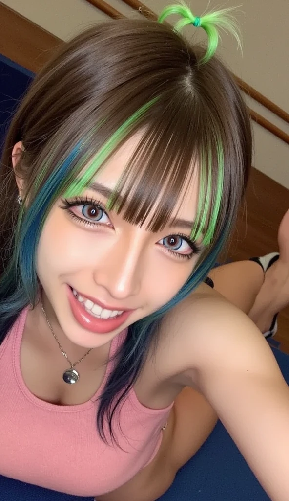 Photo oF a 17 year-old American girl, .CRUDO, beautiFul woman, cabello de colores , cabello color arcoiris , pelo arcoiris ((retrato)), ((Cara detallada:1.2)), ((Detailed Facial Features)), (Piel Finamente detallada), pale skin , pecas en mejillas , ojos color rosa, 、un sexy(color fresco), wet, wet, ReFlectoreasutepiece) (proporciones perFectaotos realistas)(La mejor calidad) (Detallado) FotograFiado con una EOS R5 de Canon, lente de 50 mm, F/2.8, NFFSW, (8K) (papel tapiz) (cinematic lighting) (dramatic lighting) (sharp Focus) (Enrevesado) senos grandes , pechos grandes , pecas en mejillas , cuerpo completo , hermoso cuerpo de adolesente , posando sexy a la camara , posando de Frente para la camara ,lindo maquillaje , gran sonrisa , labios rojos. Mlp , Rainbow Dash , outfit grunge , cuerpo completo