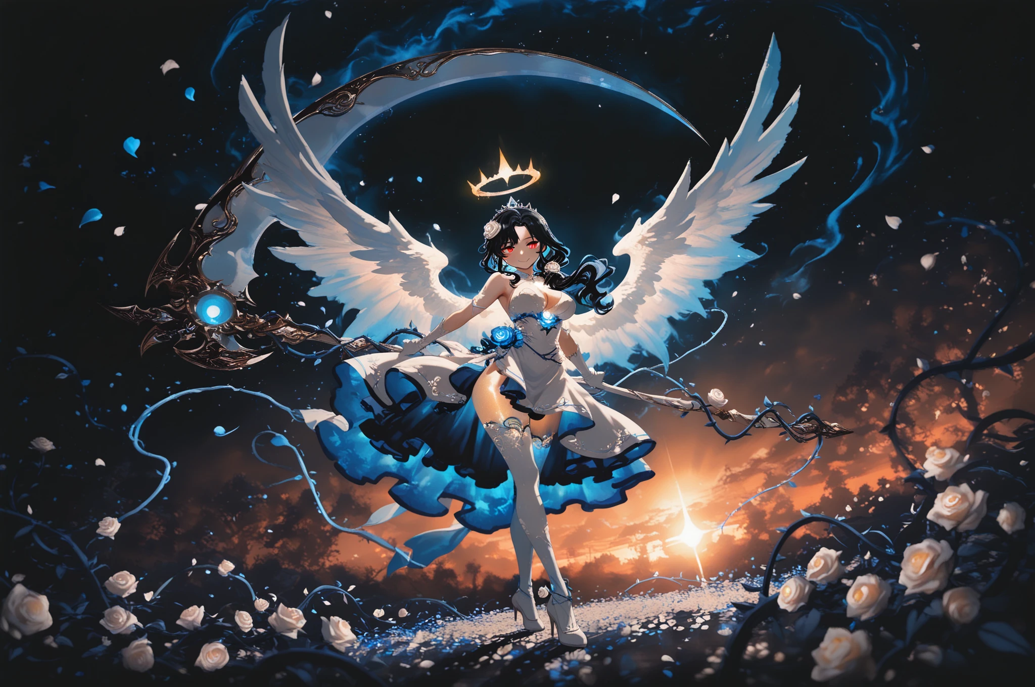 Highest quality,Highest Resolution,Beautiful girl with angry face in maid leotard,Frills,High leg,(((Floating in the air))),Halo,(((universe space))),Milky Way,meteor,Very beautiful eyes,(((White angel wings on the back))),whole body,long hair,(((Shoot a bow))),Knee-high stockings,Floating in the air,