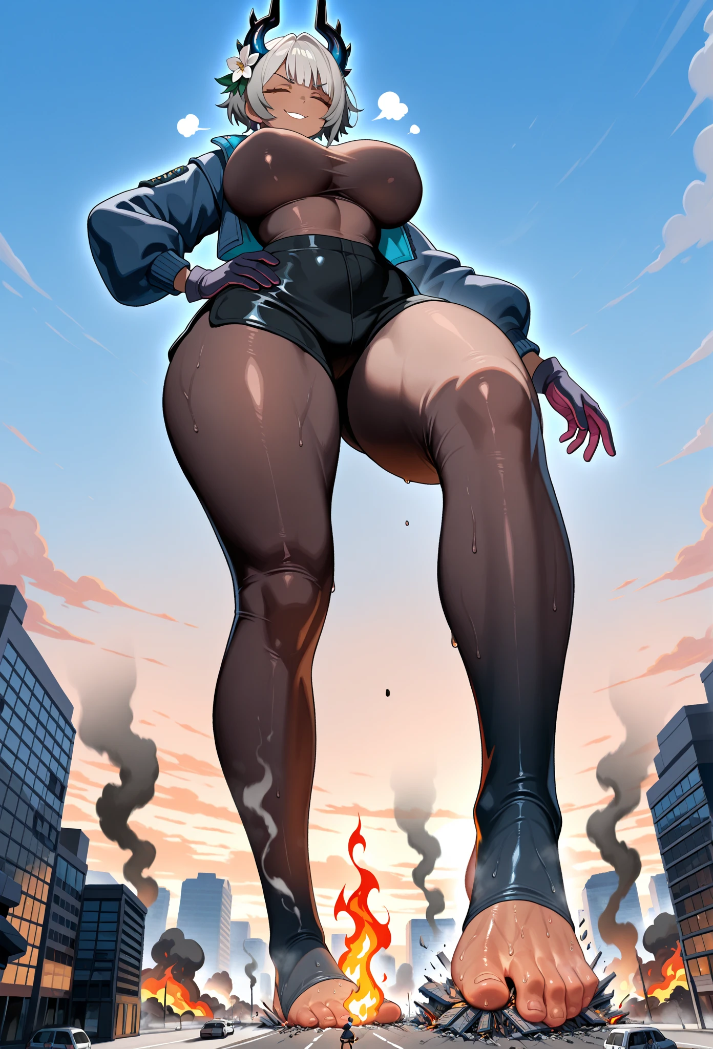 angry thicc curvy body ten women running on the mud, with long hair, wearing pleated skirt and black boots, viewed from below, underwear