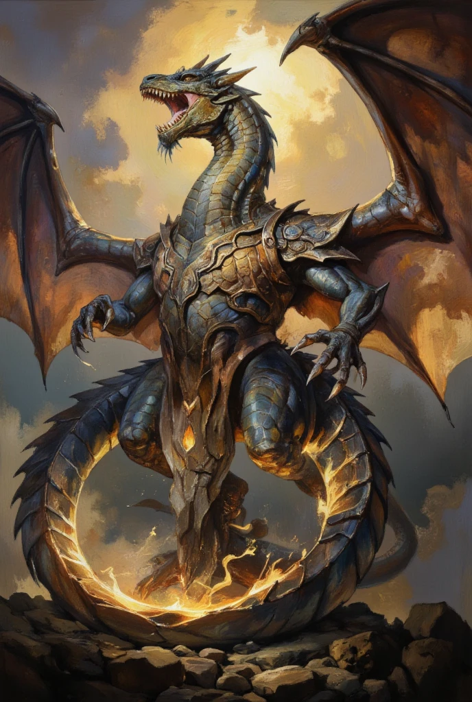 80s movies style,dark fantasy,dragon with 3 head, creepy,cave,gold coins