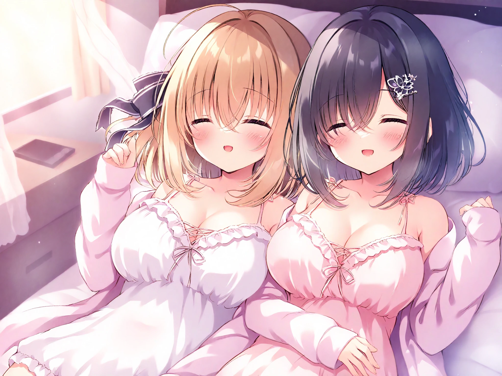Plump、Super big breasts、super big butt、2 girls、Group photo、multiple、Chest pillow、camel toe、huge tit、nipple puff、cleavage、cowboy shot、sleep、face down、Very tired、cute sleeping face、I'm having a good dream、smile、(drool、Nose lantern、Bury your face in my chest)、sexy、deep sleep、happiness、Offering slip、Super big breastsハーレム、Sleepy time、Titty fuck