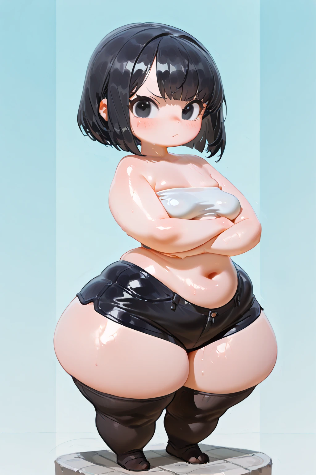 NSFW、 bbw、 plump curves、Soft and round、 Adorable appearance、 sweet temperament、 Female A(A dark-haired、bob cuts、20yr old、Petite woman、bbw、Plump、 plump curves、Soft and round、 Adorable appearance、 sweet temperament、large full breasts)、 ((Blushing face))、(White Micro Bikini)、(a wet body)、((Wet crotch))、Super beautiful detailed face、(Stand with your legs open:1.3)、((Butt sticking out)、(Grab your buttocks with both hands and spread them apart)、back-view