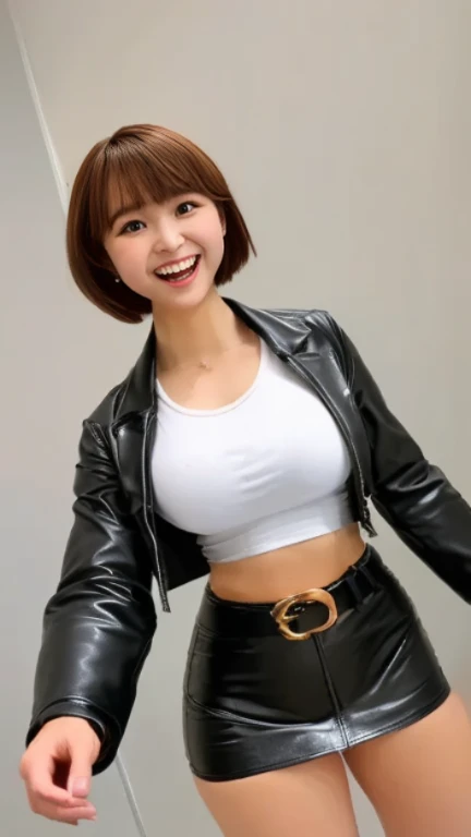Browsing Caution, ((masterpiece)), ((Highest quality)), (Very detailedな), ((cute)), cute, (Multi-point), ((sexy)), (device), ((Very detailed)), 4K, (8k), Highest quality, chains, (beautiful), hyper cute face, shape, Anime Style,hyper Genuineistic, Genuine, Dynamic Angle, ((whole body)), close, Thick outline, Clear contours, on stage, (Three Girls, 3 cute girls:1.5), (Idol Costumes:1.5), beautiful light brown hair, beautiful brown eyes, ((beautiful eyes)), (Hunchback, Emphasize cleavage:1.5), short hair, Big Breasts,  smile