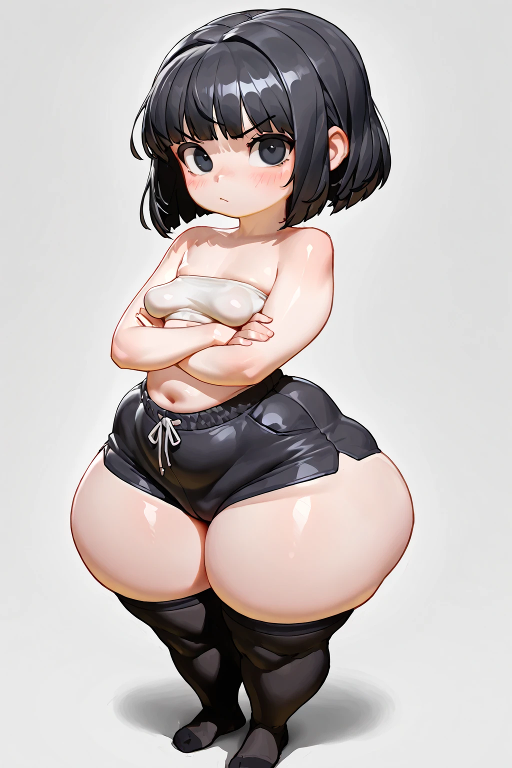 nsfw,1 girl,Solo, (Legs apart),(open legs),(standing),(open knees:1.3),(arms up:1.3) (knees apart feet together),(huge ass),(legs up),(bottom up),,pov, ass),black hair,best quality,very aesthetic,absurdres,straight on,front view,looking at viewer,Big areola,body,(medium breasts),nude,(breasts),(Chest),