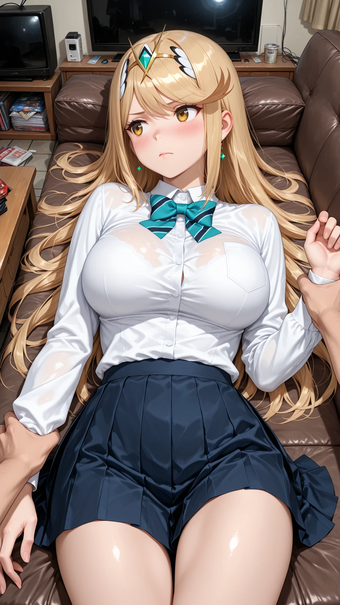 ​masterpiece,Top image quality,hight resolution,4K,solo,{{{vaginal penis}}},{Penis is inserted into the vagina},boy on top,face to face,missionary,{{{Penis is inserted into the vagina}}},rolling eyes,Pregnant schoolgirl is pushed down and knocked on her back,laying on back,Japan schoolgirl uniform,a blond,length hair,dishevled hair,pussy cum,creampie,A large amount of semen overflows and flows out of the vagina,heavy breathing,droopy big tits,Do not expose your breasts,Crying face,shed tears,Opening Mouth,ahegao,,wince