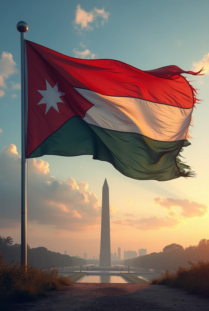 the jordanian flag,JordanFlag,Hyperrealistic,Hyperdetailed,realistic,masterpiece,best quality,ultra realistic,High Detail,<lora:AsiaFlags01-000002:1>,Cinematic Lighting,in winter,rain,rainy days,cloudy,city,cityscape,street,