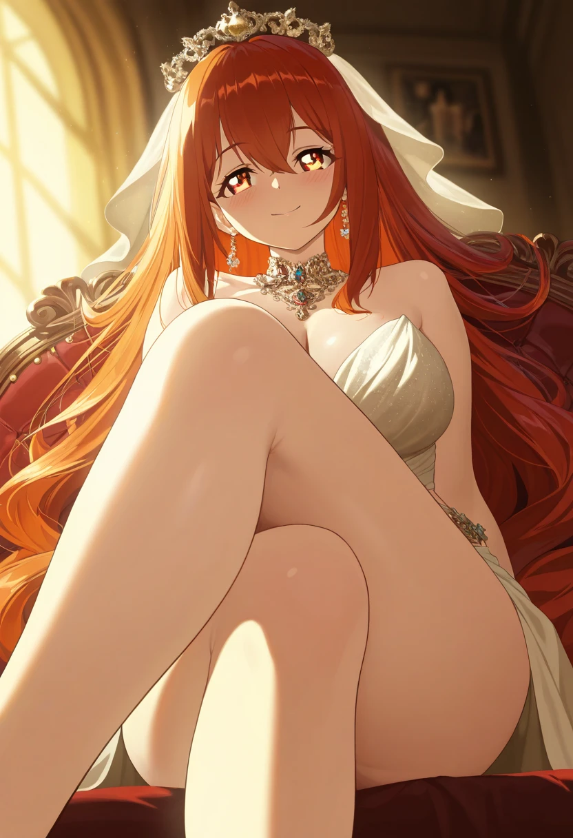 ((highest quality)), ((masterpiece)), (be familiar with), perfect face、The Enchanting Body of Celica(FE)、Red hair、best proportions、semi-long、necklace、bangle、circlet、luxury accessories、naked、evil depravity、Soul-draining、blank look、Engagement Rings、全naked、empty eyes、not wearing clothes、naked、open your legs wide、pussy、On the Golden Altar、dark room、Red magic circle on the floor、Fall flat on one's back、Lots of candlesticks and candles、sacrifice、black sheets、altar of darkness、邪神のsacrifice、naked、spread legs、pussy