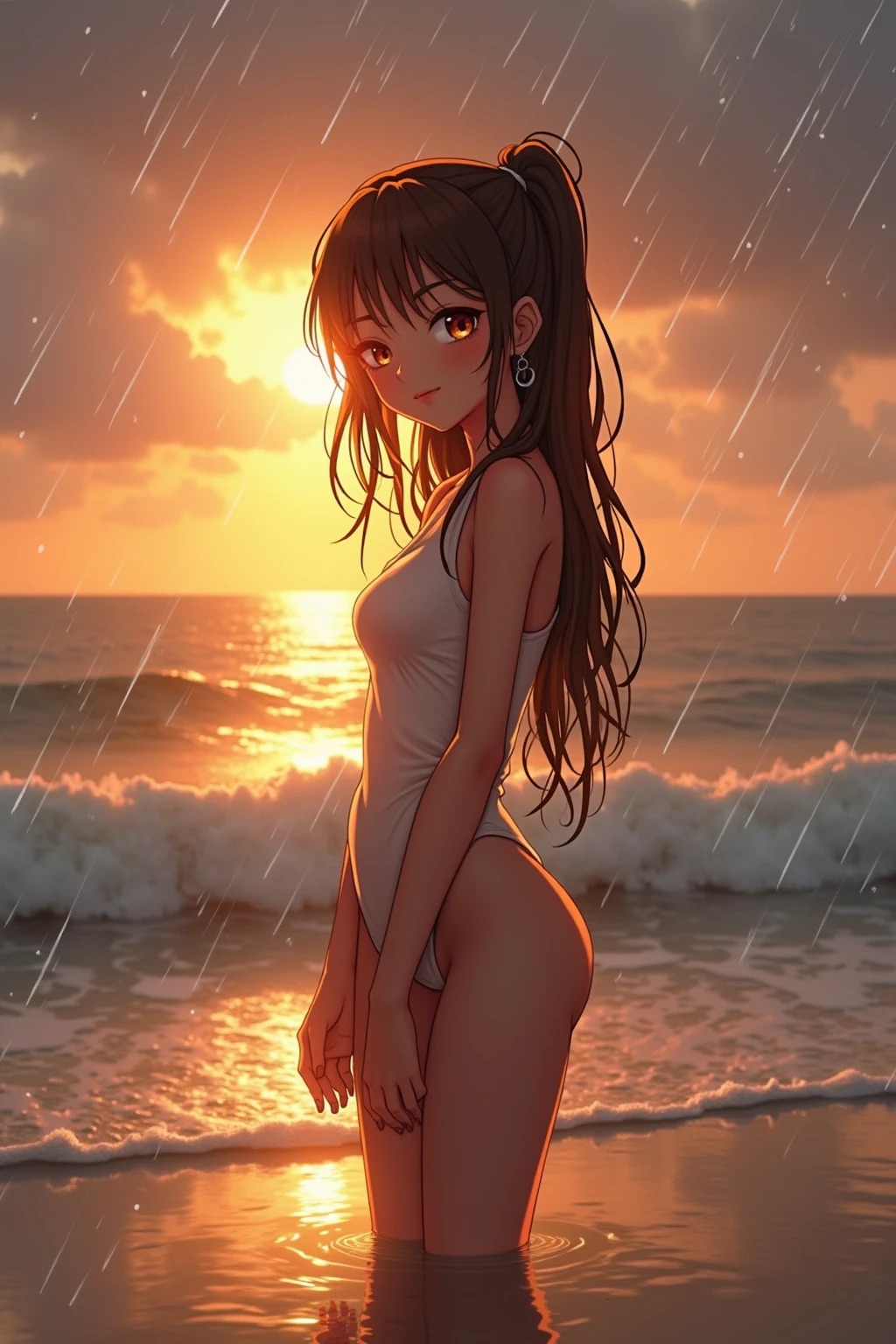 Best Quality,Masterpiece,Ultra High Resolution,(Realisticity:1.4),Original Photo,Cinematic Lighting,
1nude Girl,smile,backlighting, beach,