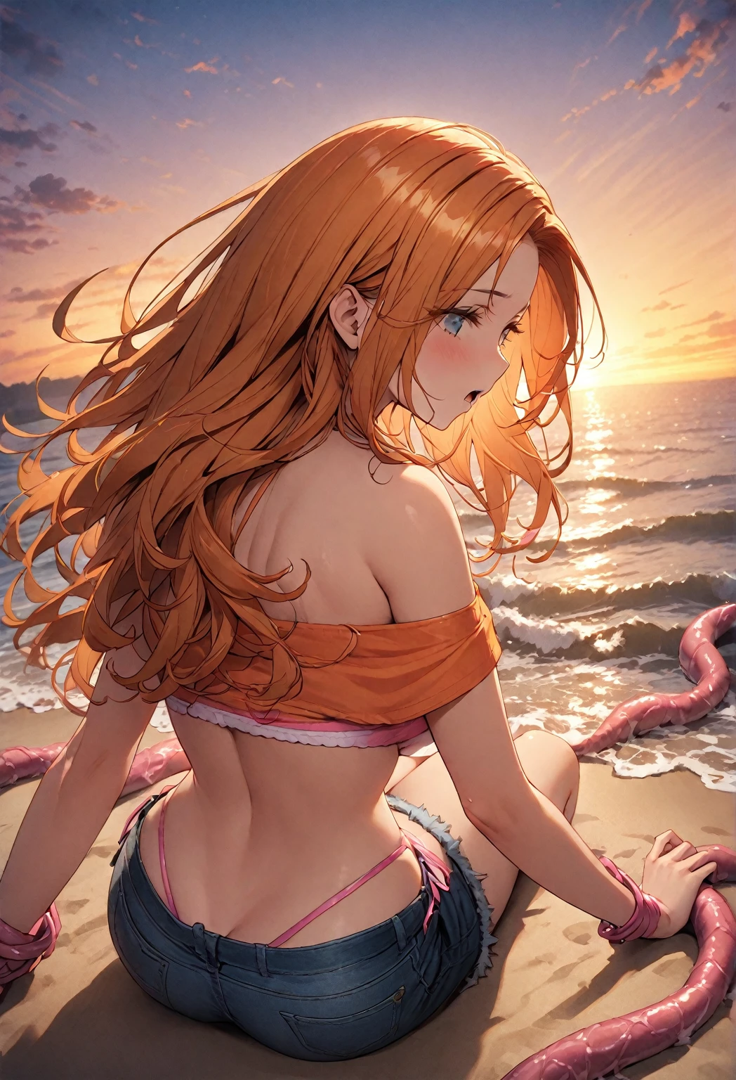 (masterpiece), (best quality), (ultra-detailed), (best illustration), (best shadow), (absurdres), Female, 25 years old, looking at viewer, steam, shy, nose blush, nsfw, medium breasts, nude, o-face, climax, light smile, kimono, ((topless)), nipples, cum, bukkake,