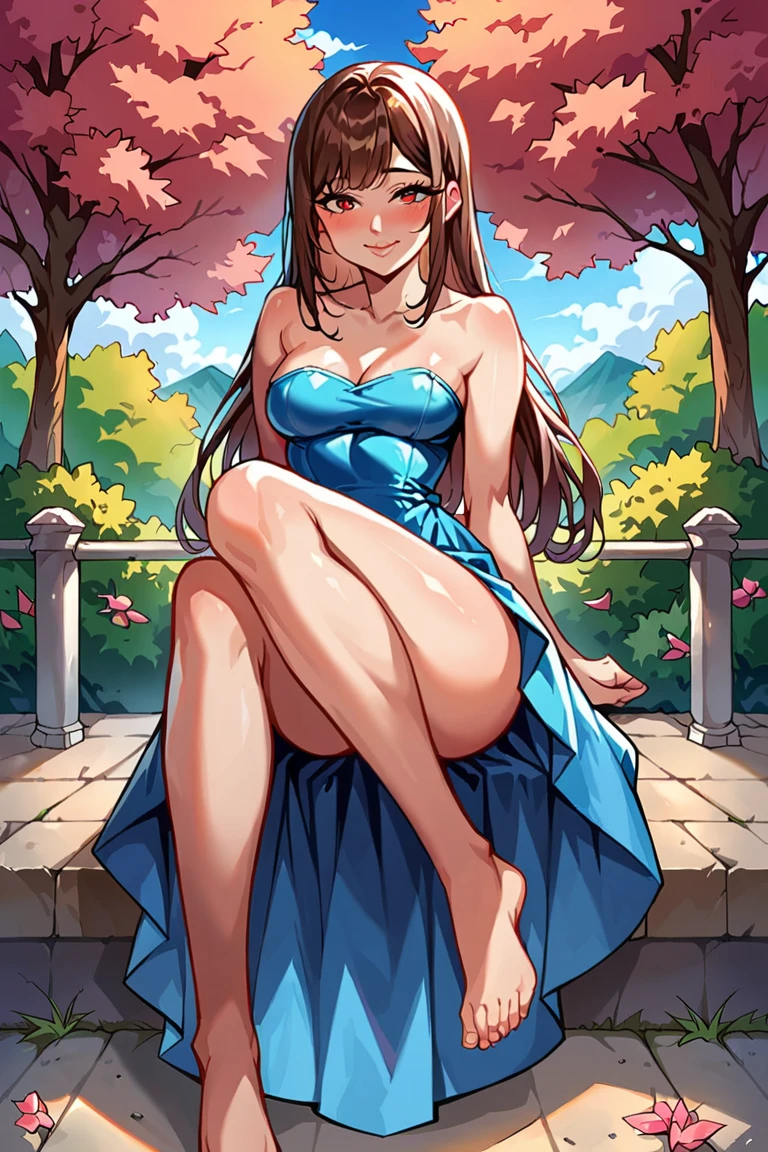 realistic,official art,masterpiece,8K, best quality,((full body shot)),(straight-on),
(pale skin),(Perfect Female Body:1.5),(medium breasts:1.2),covered nipples,
(sonsaku hakufu:1.3),long hair,blonde hair,earrings,
(light purple Cami sundress|(light purple:1.2):1.3),short dress,cleavage,(sandals:1.3),
(bare pussy,leg:1.5),(bareleg:1.5),
(sit on flower terrace:1.2),standing on one leg,one leg lift, (one hand support on flower terrace:1.2),(one hand in hair:1.2),
(looking at viewer:1.3),smile,
outdoor,flower terrace