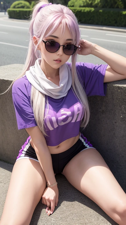 (highest quality、table top、8k、best image quality、Award-winning work)、one beautiful woman、Shining beautiful skin、(the most stylish purple tracksuit:1.2)、(Opening the jersey zipper reveals a small cleavage:1.3)、(The most natural and perfect tracksuit:1.2)、((Nipple Covers))、Shining ultra-high definition skin、(accurate anatomy:1.2)、A gentle smile looking at me、(photo from the chest up:1.1)、(close up of face:1.05)、Standing gracefully、(Blurry high school ground background:1.2)、portrait photography、(draw softly and smoothly:1.1)、(very bright and vivid:1.1)、very romantic、Shining beautiful skin in the light、(very bright and refreshing:1.1)、(the most detailed and perfect face:1.1)、(most detailed glowing eyes:1.1)、(beautiful and moisturized skin:1.1)、Bun Hair、Twin tails、hair band、Light blue tracksuit、Pink Hair、belly button