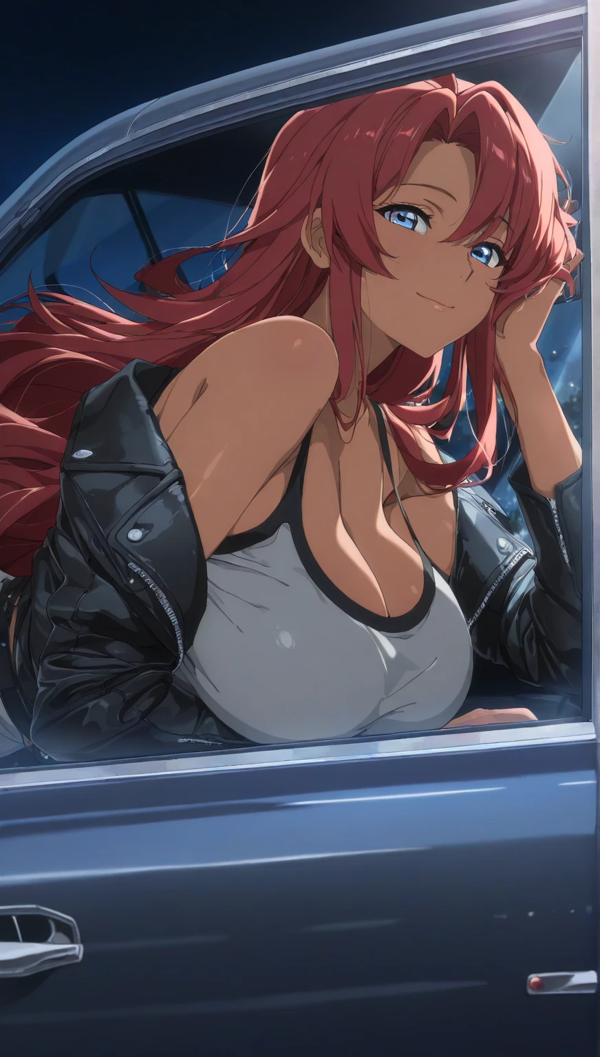 sunset shimmer sitting on a bus, open shirt, seductive look