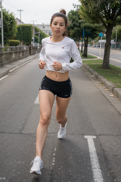 Female running in white clothes with white hair
