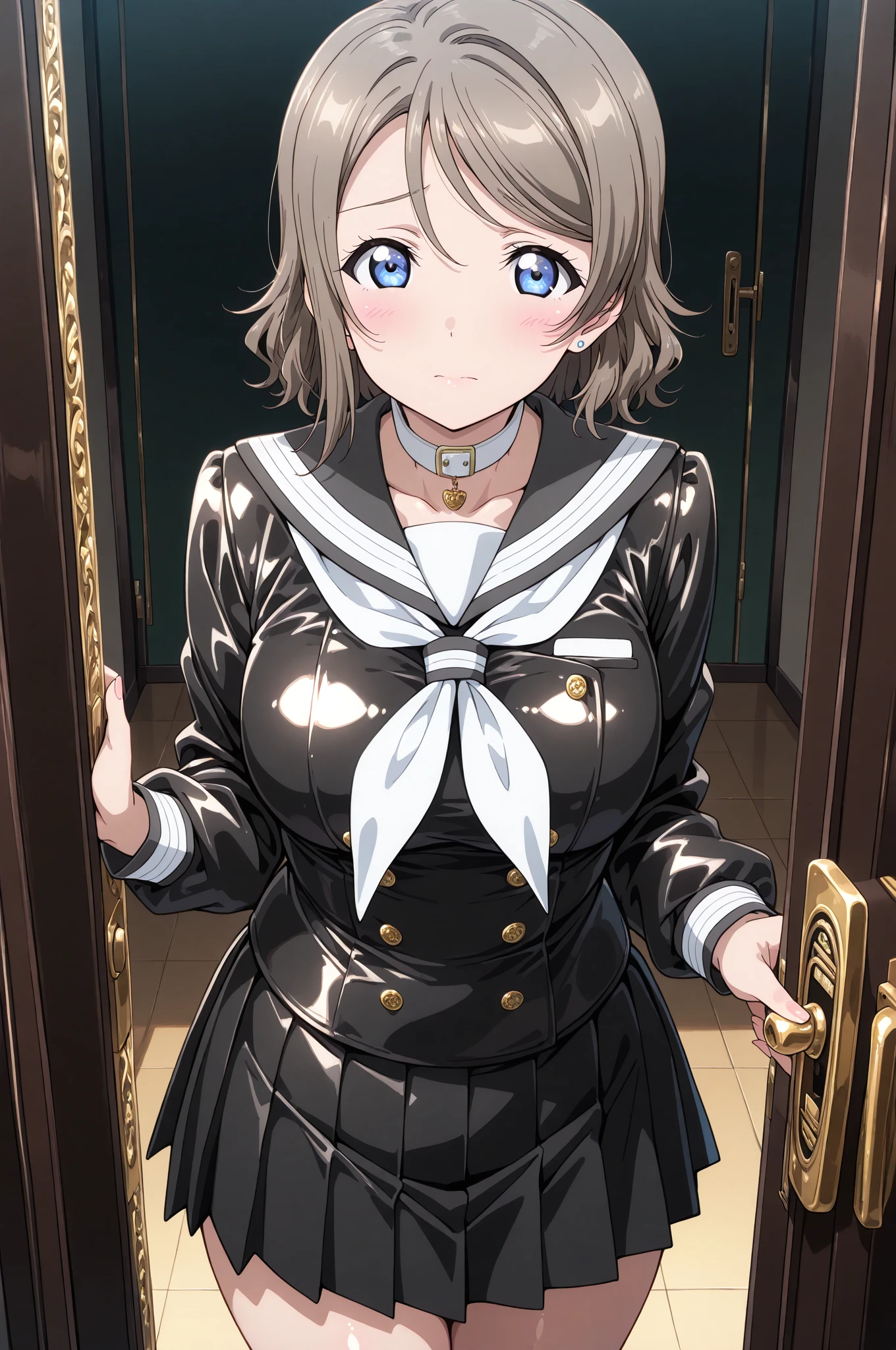 (from above:1.2),(from side:0.9), ((Face)), (Close-Up:0.4), 1female, teacher, wearing a hoodie, bootyshorts, Thicc, small breast, light colored hair, long hair, blue eyes, face to detail, detailed eyes, the background is a pizzaria, smiling, highest quality, (RAW photo:1.2)(Curve,Model,glamor:1.5),Beautiful breasts,(pointed chest:1.0),Farbe_aberration,beautiful detailed shadow,Beautiful eyes,Beautiful body,Beautiful skin,beautifull hands,(medium_breasts:1.5),Brown hair,watching at viewers,black suspenders,Bulging big,breasts,walls: Black miniskirt, garters, Gaze, Small face,bangss,holster,Beautuful Women,hands up,leg holster,Gaze,black boots panty shot, provocation,flank,flank sweat soio,arm,,narrow waist,(with sparkling eyes and a contagious smile),her thin pubic hair, looking at viewer, posed cleavage:1.2,pose muy sexy"
