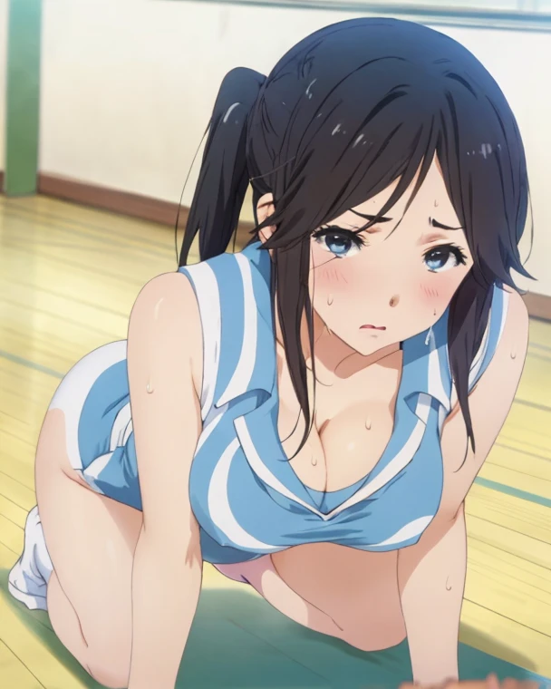 The size of the ass of a 19-year-old Japanese college student with long black hair and fair skin　Naked round big ass like a ball　Crawling on all fours in the hallway in a school swimsuit