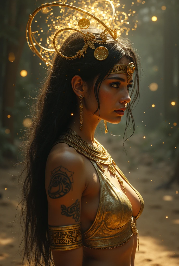 a close-up of an old tantric woman, Meio Corpo, Looking directly at the camera. blue atmosphere and connection with tantra, be inspired by magical universes and elements, ensuring the image conveys a sense of power, Mystery and enchantment. sem antecedentes