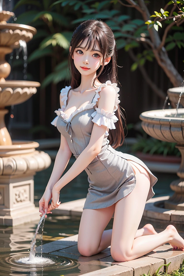 ((best qualtiy, 8k, tmasterpiece:1.3)), Focus:1.2, perfect figure beautiful woman:1.4, Cocked buttocks:1.2, ((Cut hair in layers, middlebreast:1.2)), , (Rain, Street:1.3), Bandeau Dress:1.1, Highly detailed facial and skin texture, A detailed eye, 二重まぶた，Whiten skin，long whitr hair,(Keep one's mouth shut:1.3),full bodyesbian，15-year-old girl，校服
