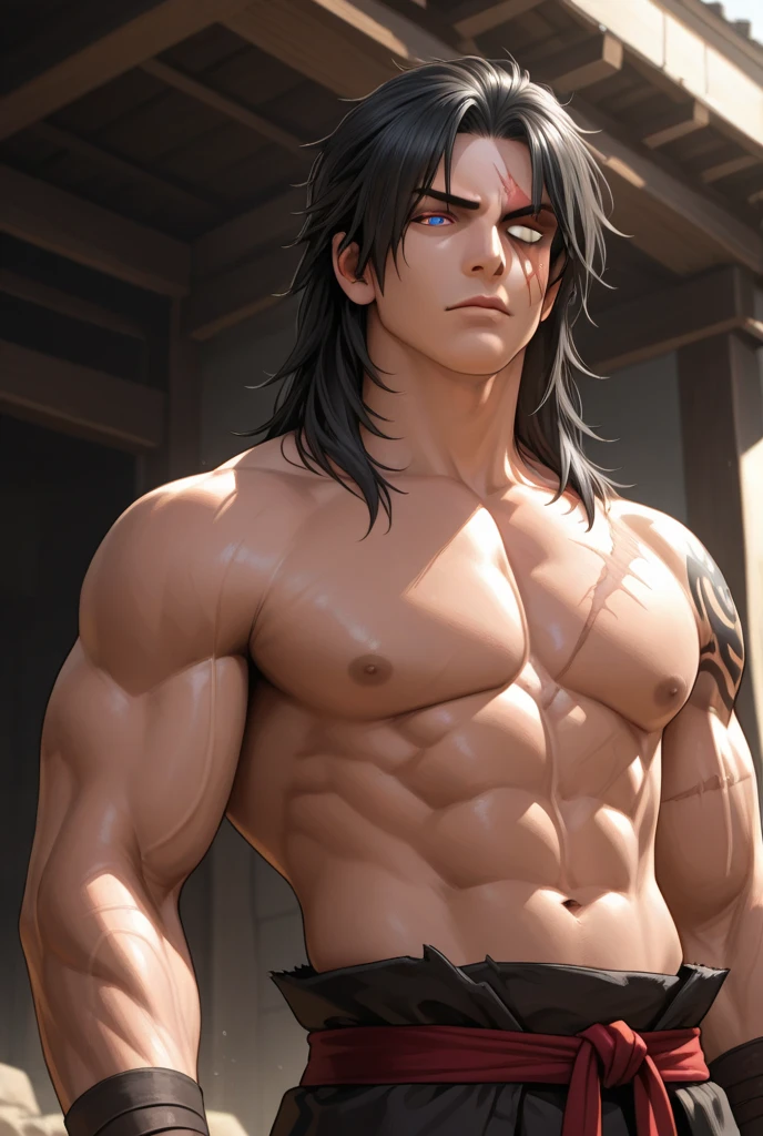 Dark-skinned wild slave male werewolf beastman, male child, obedience, Wearing a collar, short-hair, a baby face, Ragged hair, wearing a tattered loincloth, The crotch is swollen, being led by a leash, Looking down from above, is in estrus, squatting, bare-legged, Kneeling, belve, Wild, village square, The fountain, looking at viewert, Wolf ears, Spectacle