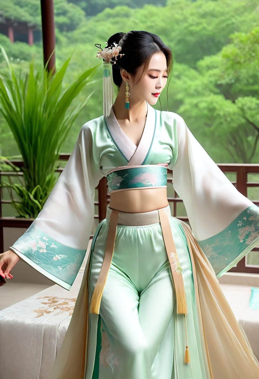 Blue sky and white clouds，Unsan is far away、tower and many people，Pink Flower，cherry blossoms，Hanfu woman,phoenix crown tiara、Detailed embroidery、Wear Hanfu pantyhose、Hanfu、Wearing long-sleeved Hanfu、Transparent and clearly visible、Appearance and、Exposed oversized breasts、born,(8k、highest quality、masterpiece:1.8)、(复杂的detailed:1.8)、(realism:1.8)、Octane Rendering、具有超detailed的复杂 3D 渲染, Studio Soft Light, Rim Light, Vibrant detaileds, Super detaileded, Realistic skin texture, detailed, Beautiful Eyes, Very detaileded CG Unity 16k wallpaper, cosmetics, (detailedな背景:2.0), Transparent fingers，Beautiful fingers，Glowing Skin、Spread your legs，Camel toe to show off your thighs!!!、、((Sexy panties in full view:1.05))、((Spread your legs wide:1.45))