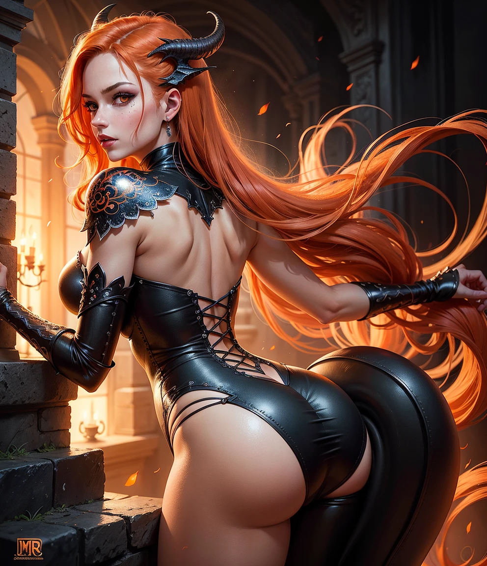 (best quality, masterpiece), 1girl, particle, wind, looking at viewer,,(( monsters in background)), backlighting, upper body, pose, deepika, in action angry, perfect figure, leather pants, front view, very long hairs, ancient worrier, very thick hairs, twin braided