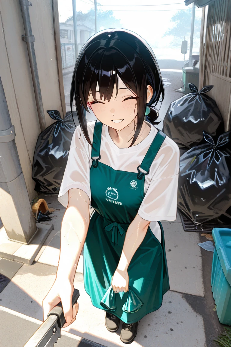 ( in 8K,16 K, awardwinning, Best Quality), high detal, Super Detail, Anatomically correct, hight resolution, (mastserpiece: 1.3),(1girl in:1.3) ,(Girl in an apron carrying slime: 1.8), (Running with a flustered expression: 1.3),(Games similar to Tetris: 1.3), (Colorful hard slime falling from the sky: 1.5), (Square slime piled high: 1.5), (Composition from below: 1.5), (Slime piled up like bricks:1.4)
