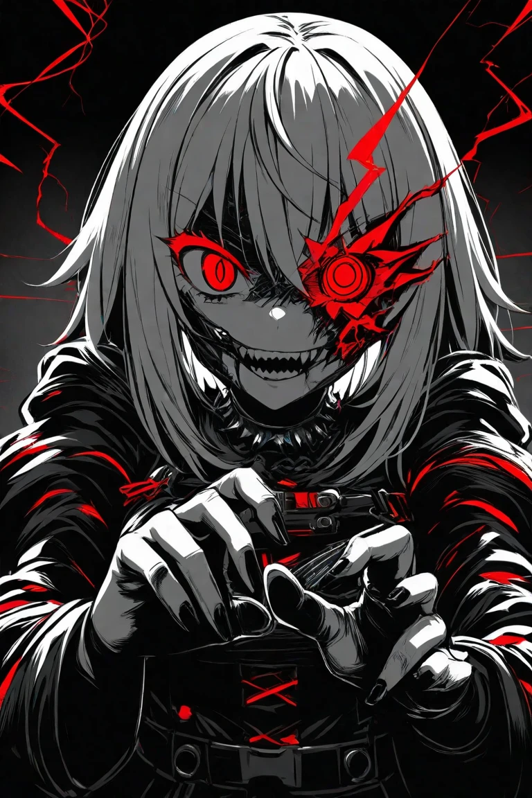 A teenager girl, (cyber style mask), killer, ((holding a bloodstained baseball bat)),evil smile, high detail, 4K, wallpaper, (((anime style)))