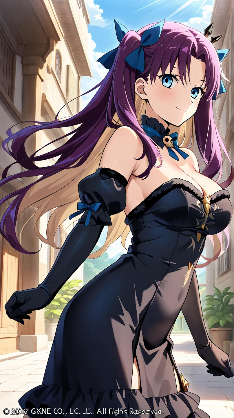 (Perfect body),Best Quality,16 K,(((adult woman)))、(NSFW)、(((((Surprised)))))、(blush),(:D)、embarrassed from,(Long hair),(Forehead)、 (((Green eyes))),((Purple hair)),(Sweat),((Big ass)),(((Navy blue high-leg swimsuit)))、Black knee socks、Purple Boots、Purple gloves、(Blue crystal)、(((large full breasts)))、((thick thighs))、((Hands behind the head))、Armpits、(Antique Street)、