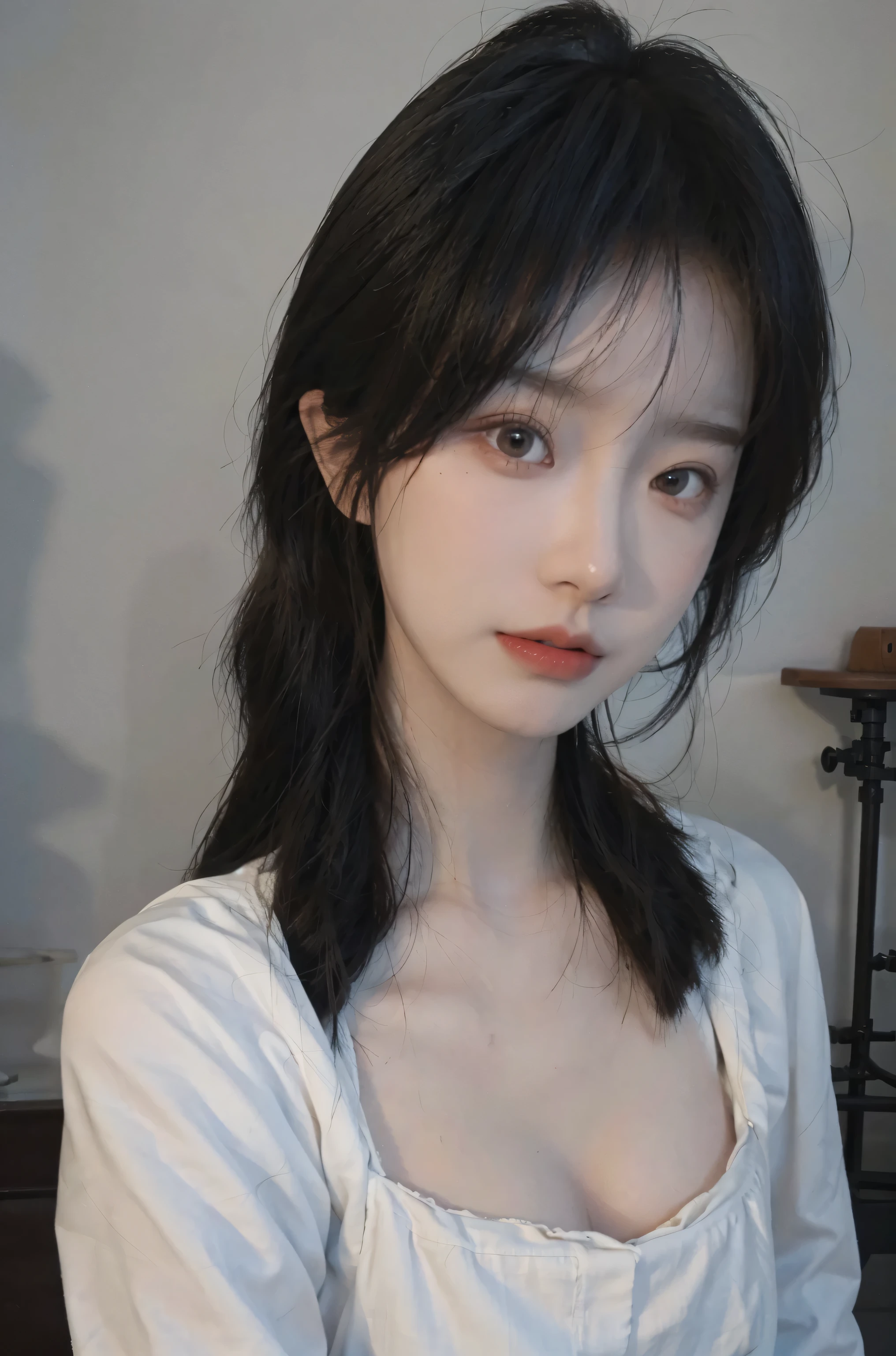 best quality， ultra high resolution， （realistically：1.4），cute hairpin，Baoyu Girl，Standing in the wedding hall，（flat chest：1.2） ，A pair of clear and charming peach blossom eyes,Royal sister，The sun shines on the face，Big wavy hairstyle，（necklace：1.2），（White skin：1.4），a sense of atmosphere，a beautiful girl，looking directly at the viewer， Close-up cleavage ，(lifelike:1.4),1 girl,Sexy,(Upper body:1.4),(wet),(:1.2)