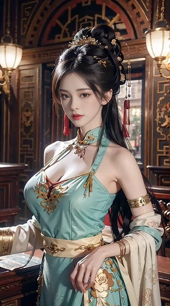 The Arad woman in a blue dress sits at the table, closeup fantasy with water magic, 2. 5 D CGI anime fantasy artwork, Anime fantasy illustration, Detailed digital anime art, beautiful fantasy anime, Smooth anime CG art, Anime fantasy artwork, 8K high quality detailed art, Realistic anime 3 D style, ultra detailed water, beautiful and seductive anime woman