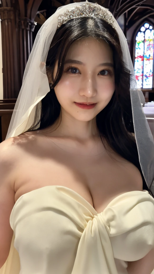 wedding dress,rubbing own breast,large breasts,embarrassed,twin tail,sex with multiple men