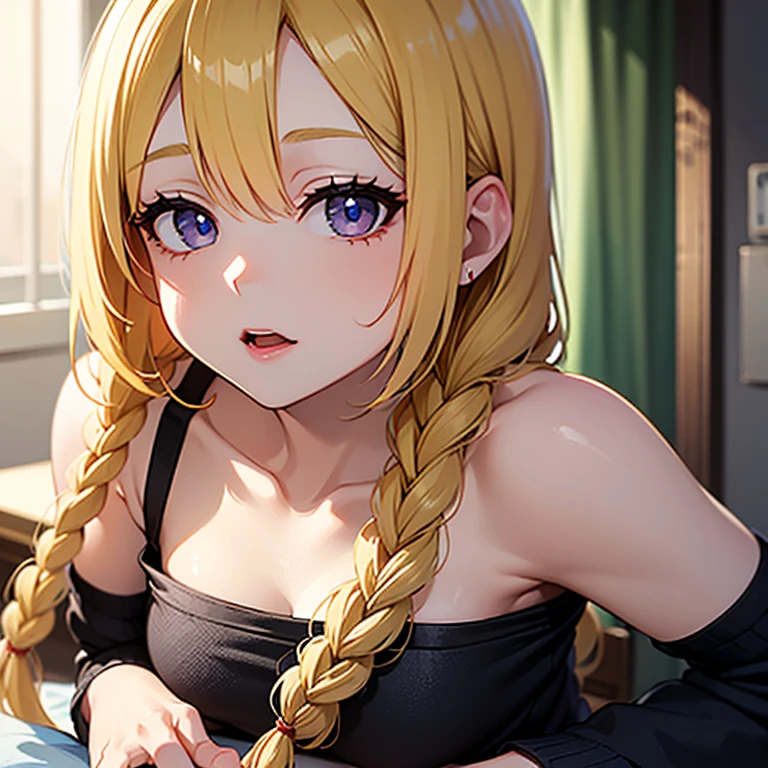 {{{{extreme close up of eyes}}}},{{{{{{{{Kiss the pov}}}}}}}},masterpiece,highly detailed, {{1girl}},solo, girl,head tilt,leaning forward,[embarrassed],closed eyes,{{lips focus}},sunlight, perfect lighting, evening, sunset,house living room,16 yo girl, hairpin,blonde hair, wave hair+ long hair, hair extensions, thick bluish eyeshadow, thin eyeliner, thick black eyeliner, false eyelashes, (tanned skin: 1.2), (pink hoodie), outstretched arms,nose blush, red cheek,parted lips,,